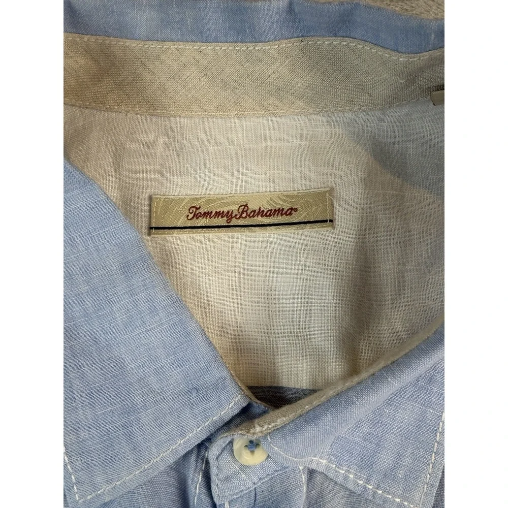 Tommy Bahama Shirt Mens XXL 100%‎ Linen Short Sleeve Button Up Light Blue